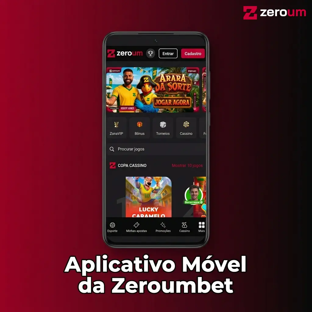 Interface do PWA da Zeroumbet no celular, com apostas esportivas e cassino acessíveis pelo navegador móvel