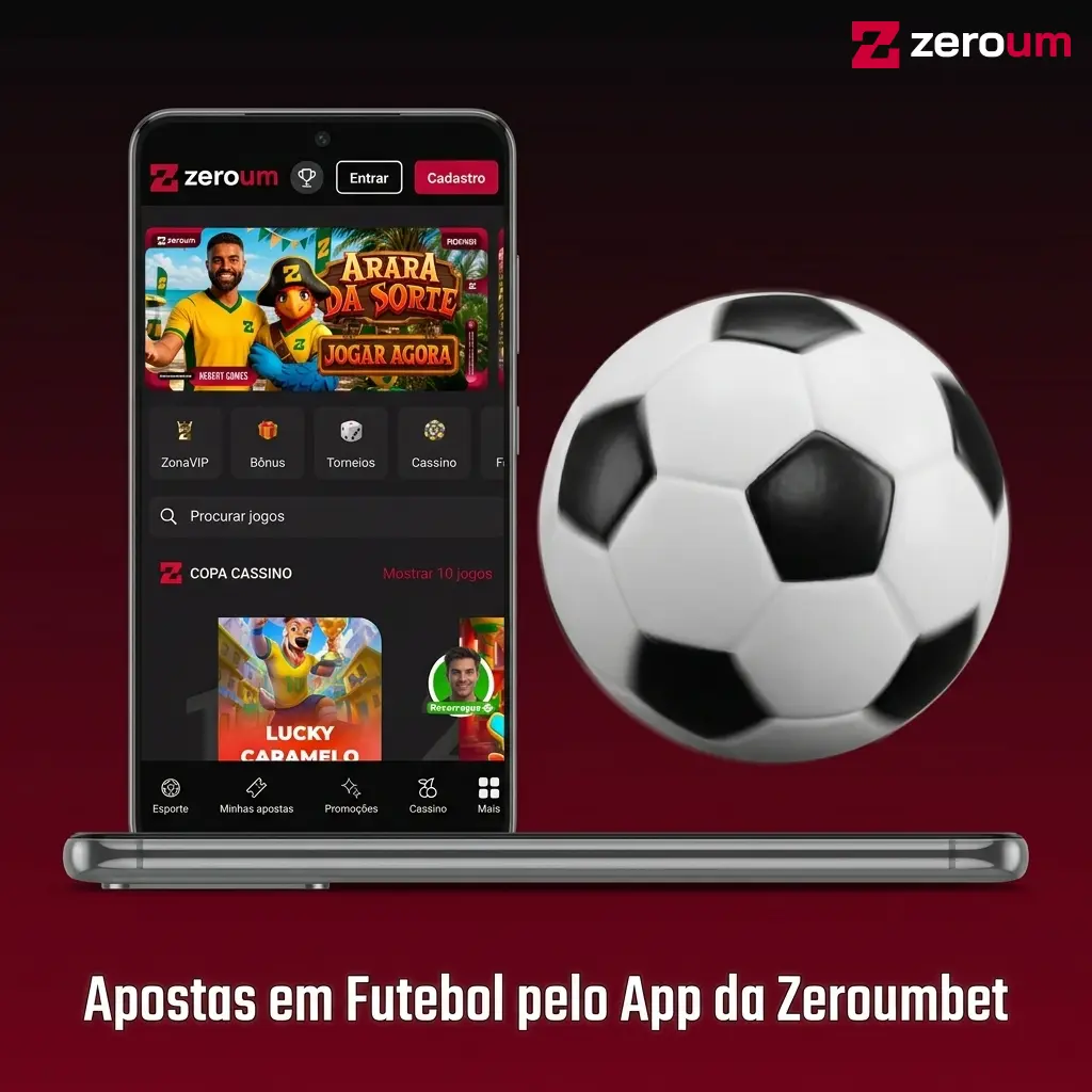 Aplicativo Zeroumbet no celular para apostas em futebol com mercados ao vivo e pré-jogo via Android