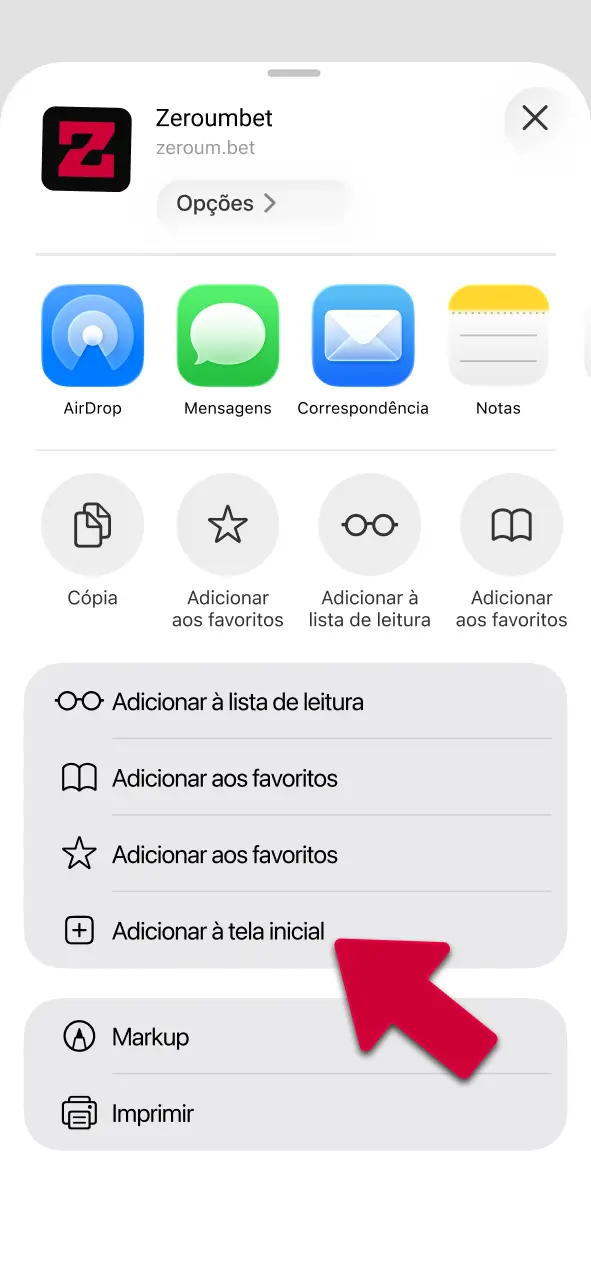 Selecione a opção de adicionar à tela de início da Zeroumbet e jogue agora.