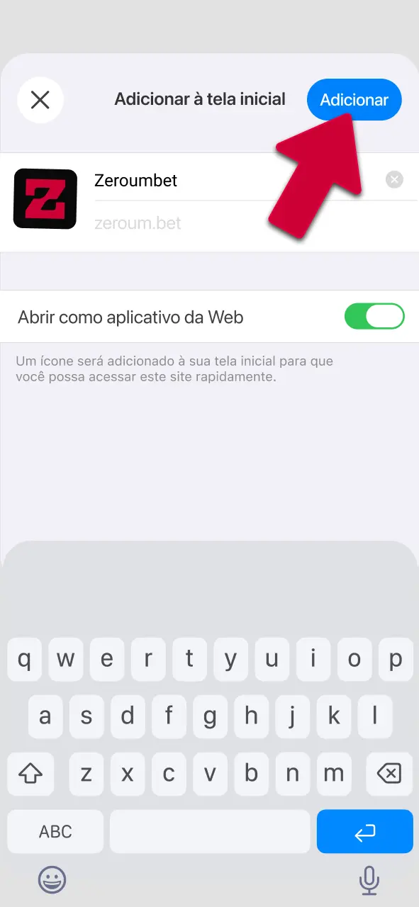 Toque em adicionar para salvar o atalho da Zeroumbet e jogue agora.