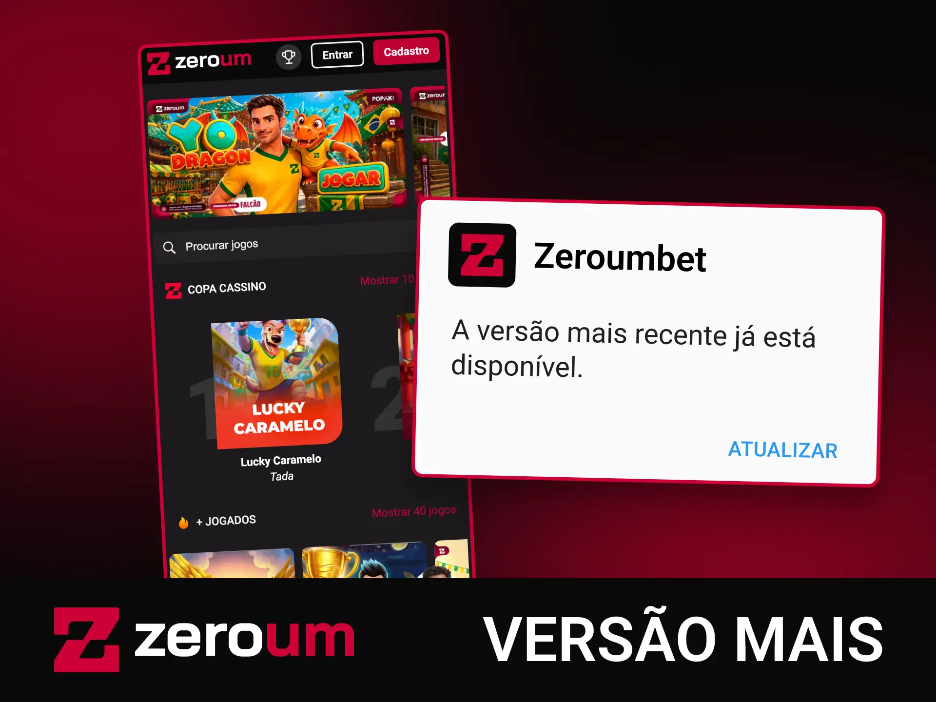 Abra o PWA da Zeroumbet no seu celular, aproveite as atualizações automáticas e jogue agora.