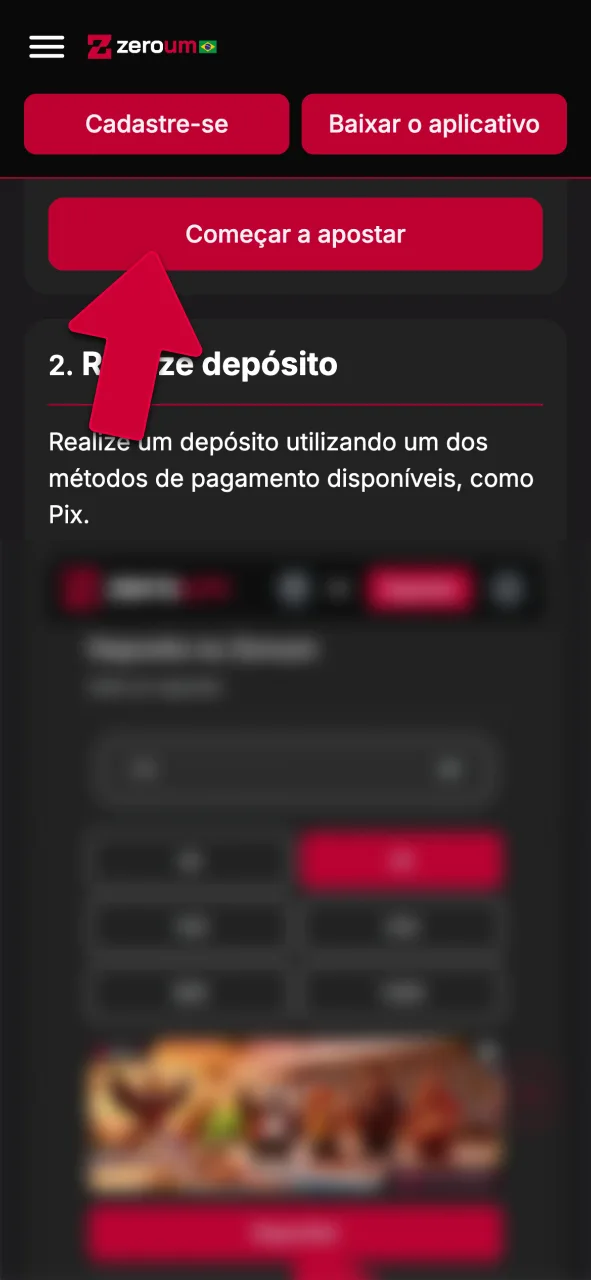 Clique no botão para acessar o cadastro da Zeroumbet e jogue agora.