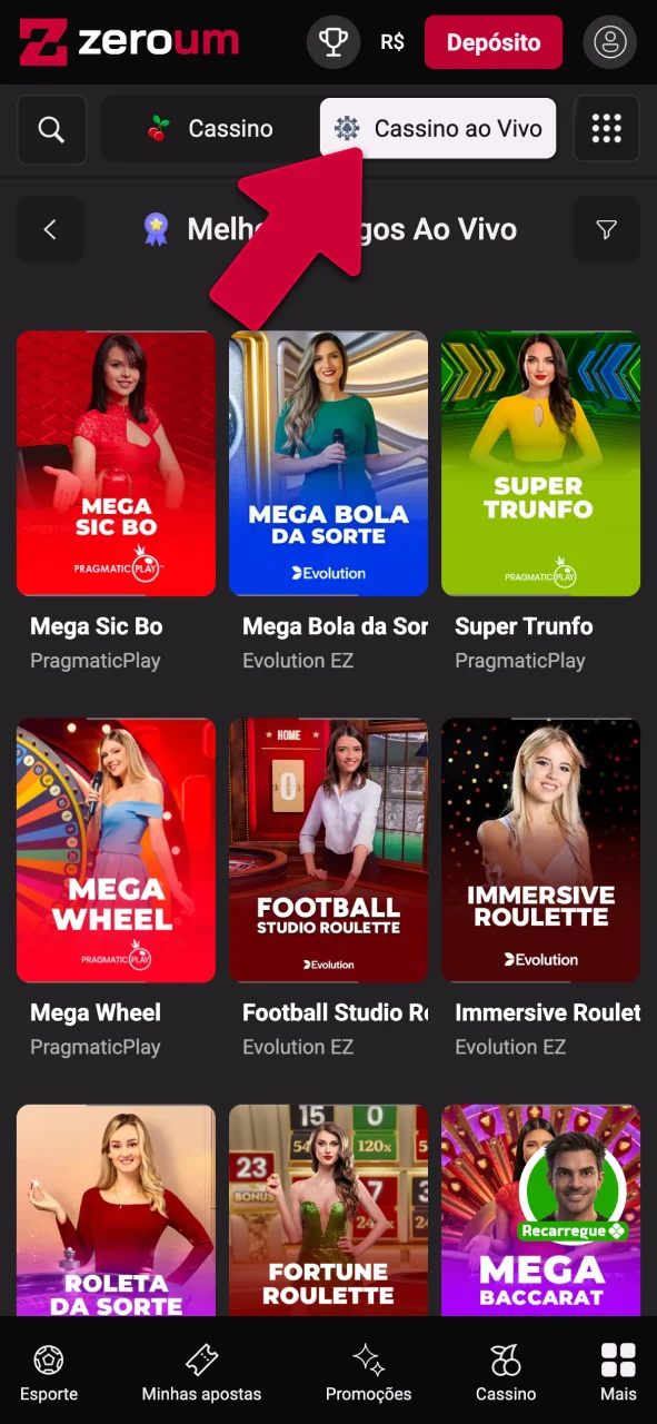 Abra a área de cassino ao vivo da Zeroumbet e jogue agora.