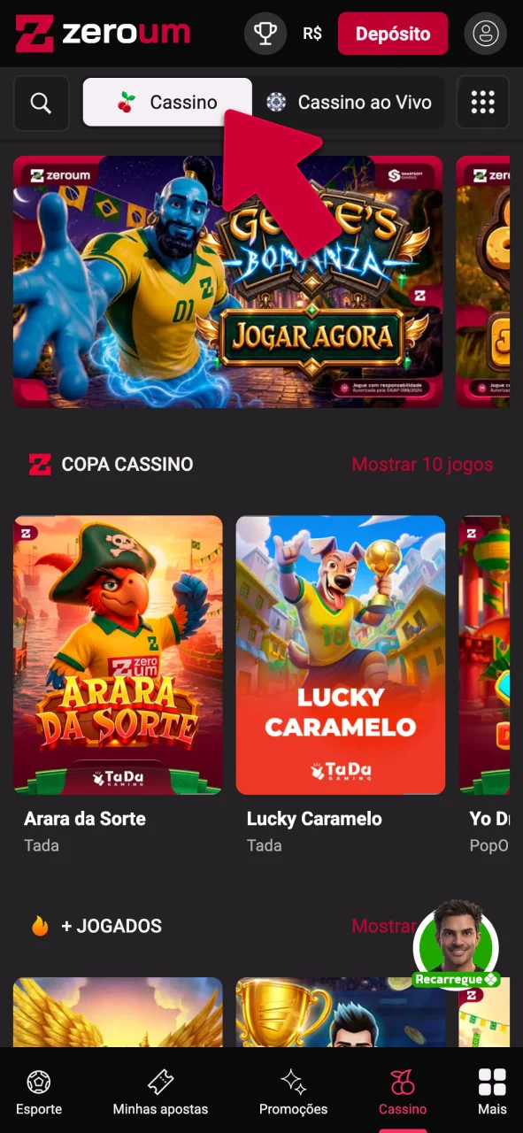 Navegue pelo menu da Zeroumbet até a seção de cassino e jogue agora.