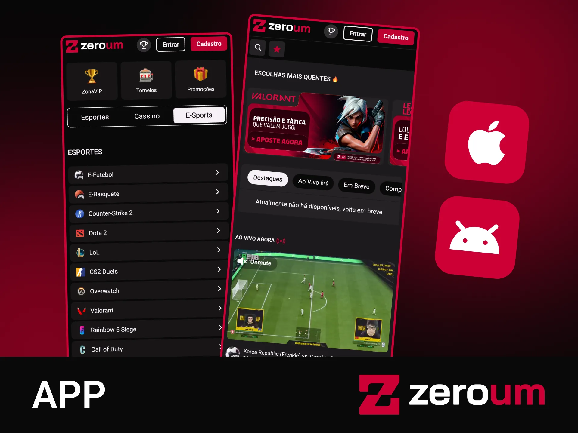 Baixe o aplicativo móvel da Zeroumbet no seu Android, aposte em eSports e ganhe prêmios agora.