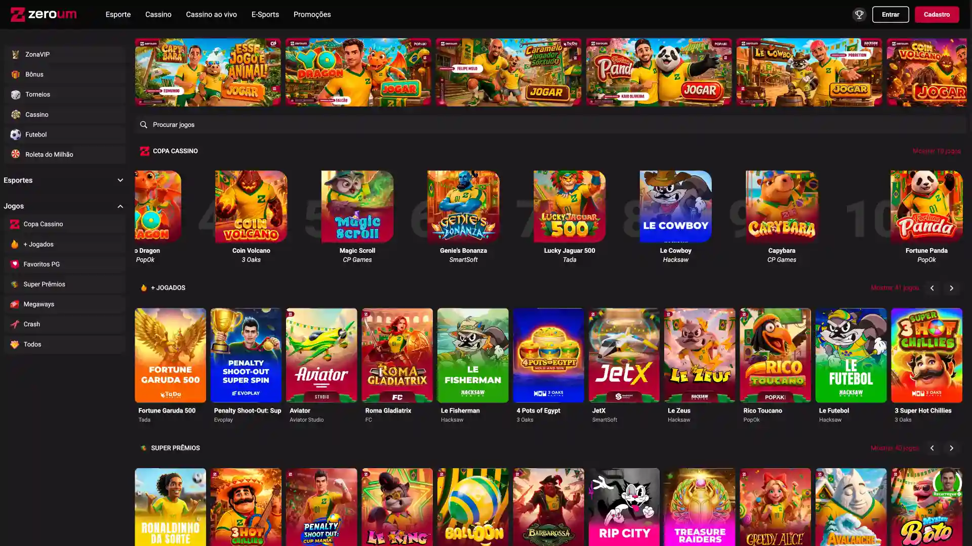 Explore o visual inicial da plataforma Zeroumbet e mude o seu jogo com total facilidade.