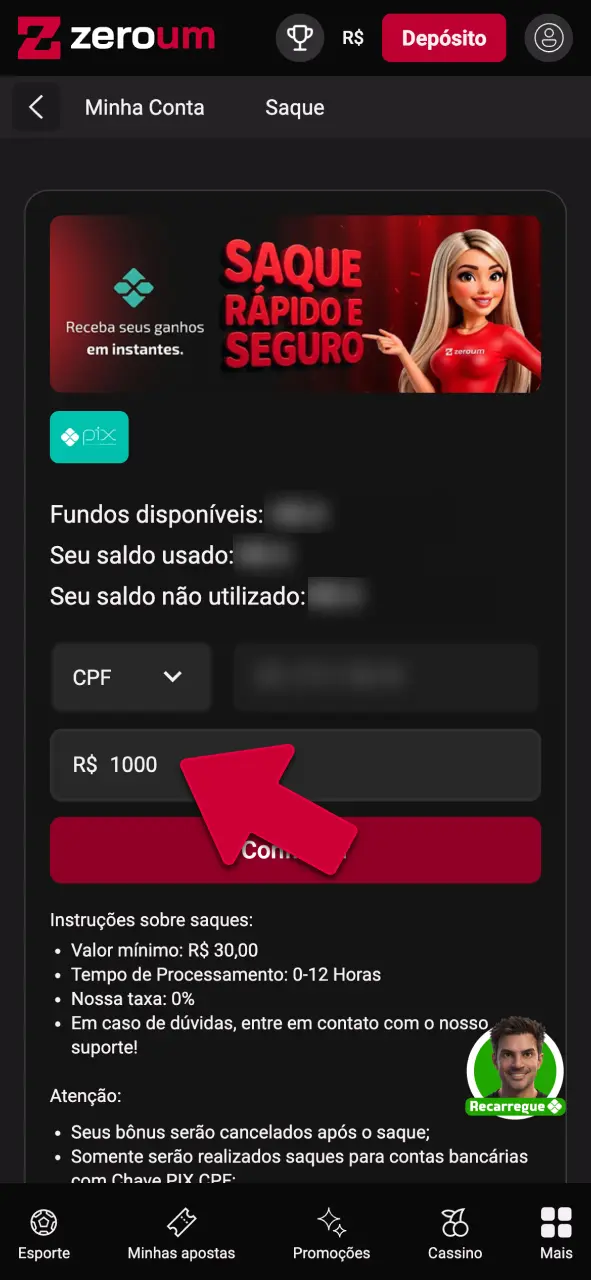 Informe o montante desejado na Zeroumbet e jogue agora.