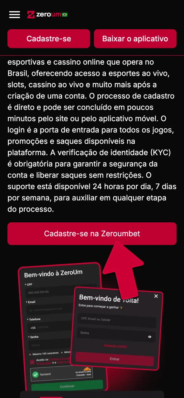Abra o formulário oficial de registro da Zeroumbet e jogue agora.