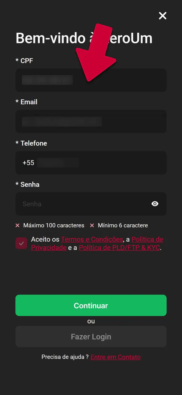 Insira seus dados pessoais na Zeroumbet e jogue agora.