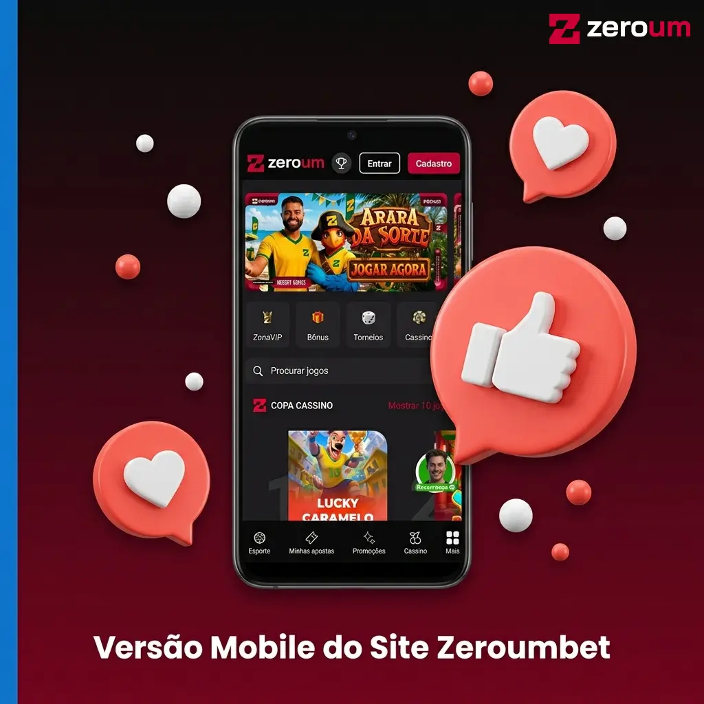 Interface mobile do site Zeroumbet adaptada para smartphones e tablets com menus e apostas otimizados