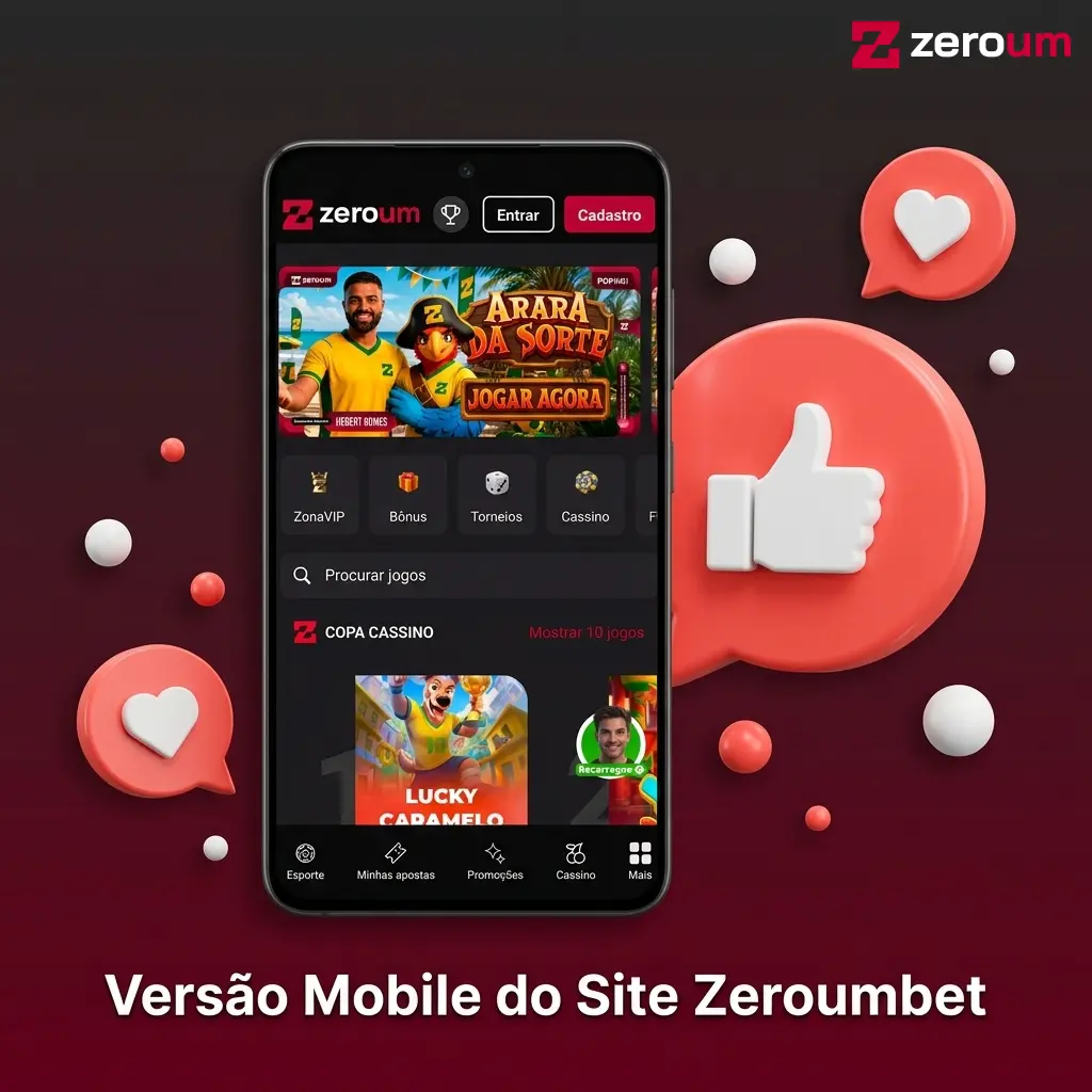 Abra o site móvel da Zeroumbet no Chrome ou Safari, navegue por toque e gerencie seu saldo.