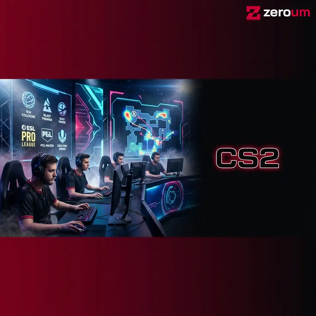 Jogadores de CS2 em torneio de eSports competitivo com apostas disponíveis na Zeroumbet